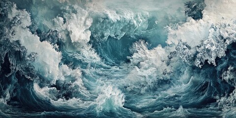Abstract Ocean Waves Crashing Powerfully