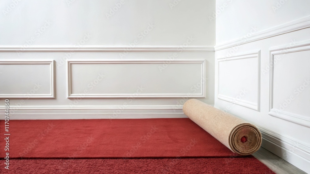 Aufkleber a carpet roll positioned against a backdrop of fresh white wall paint illustrating how the depth of 