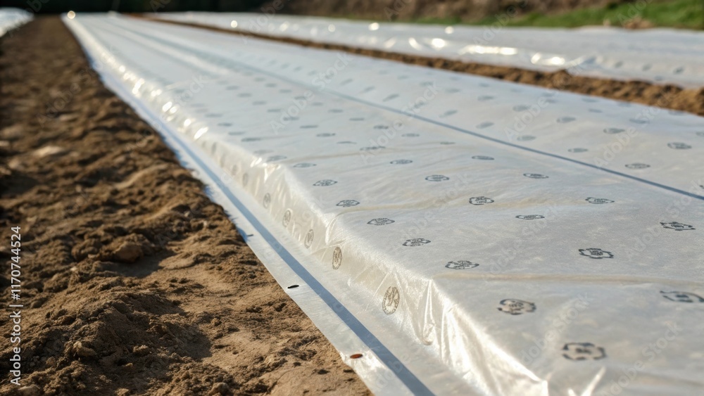Poster A close examination of a length of the sheeting revealing a subtle pattern imprinted into the plastic. The seams are neatly taped with small indentations where air has been pushed