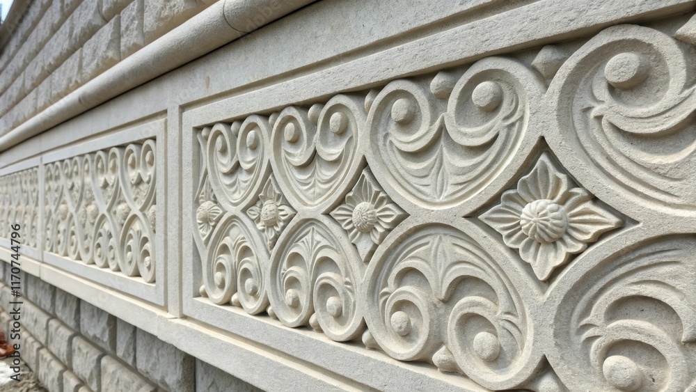 Poster a close inspection reveals the fine details on a decorative precast concrete wall section showcasing