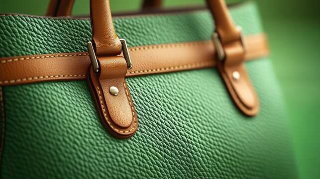 Elegant Green Leather Handbag Detail