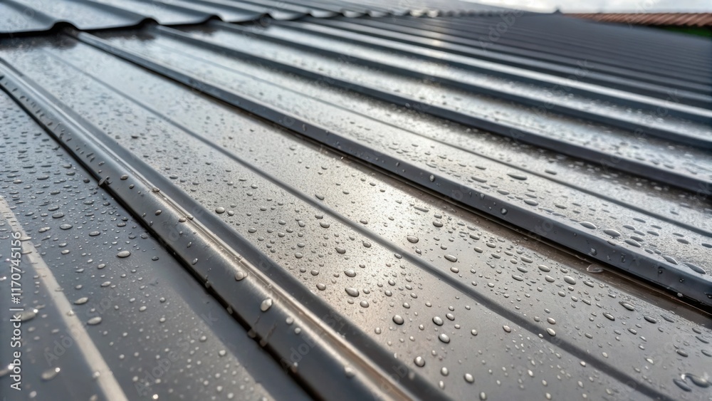 Poster a closeup featuring a weatherproof coating on the sheet metal panels showcasing the glossy finish th
