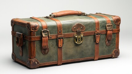 Vintage leather suitcase with brass accents ready for adventure evokes nostalgic travel memories. Generative AI