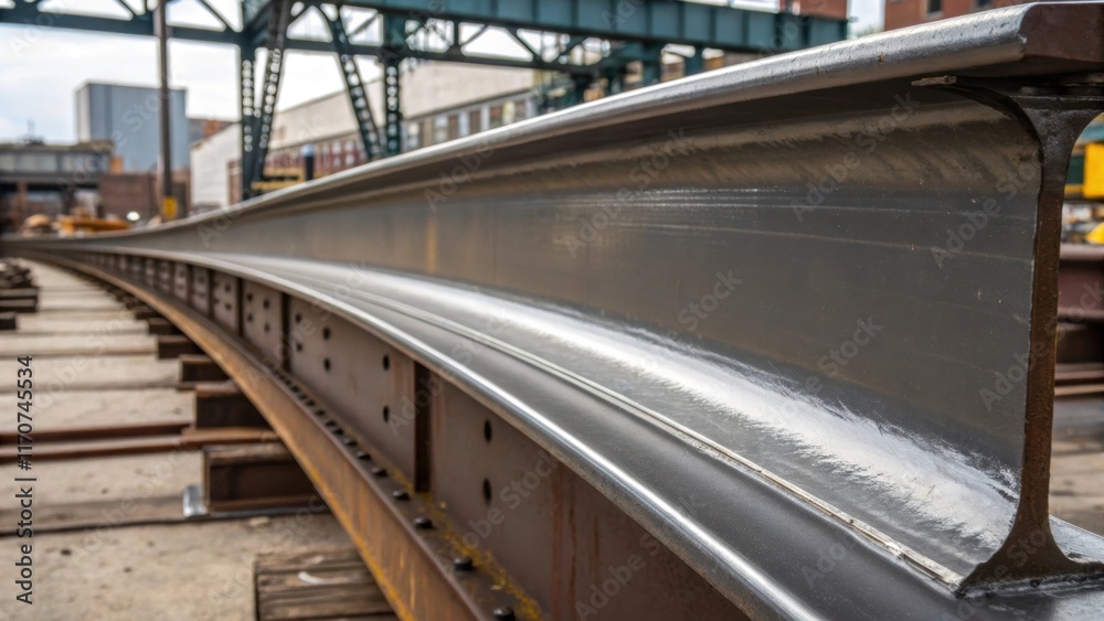 Poster A closeup of a curved steel girder demonstrating the advanced techniques used in its fabrication. The smooth polished surface reflects the surrounding environment while slight