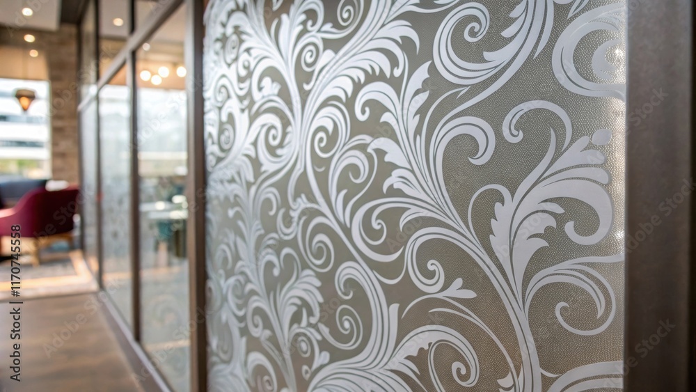 Aufkleber A closeup of a frosted glass panel reveals an intricate pattern etched into the surface adding a touch of elegance to the partition. Each delicate swirl reflects the surrounding