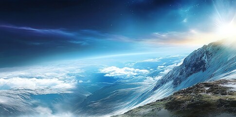 Fototapeta premium Majestic Mountain Peak: A Serene, Celestial Landscape