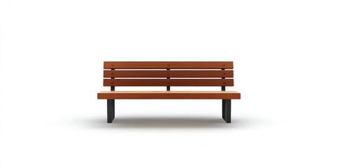 Wooden bench with black metal legs isolated on white background.