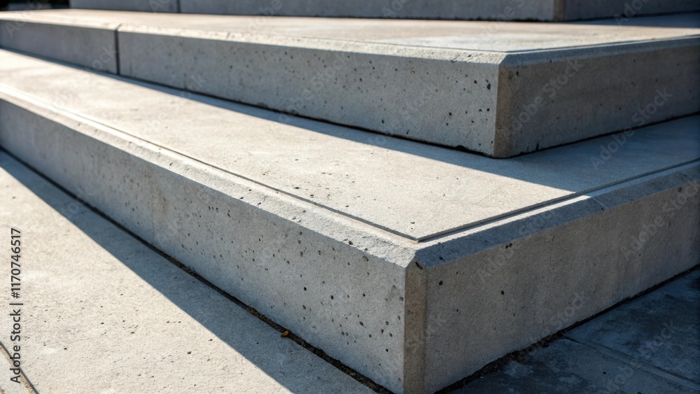 Aufkleber A closeup of the corner seam between two stacked precast concrete steps where careful alignment is shown with tiny gaps filled by a modern sealant. The interplay of shadows casts a
