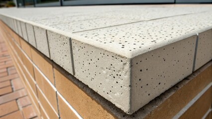 A closeup of the edges of the perforated cement board shows its compatibility with adjacent tiling materials. The smooth edges reveal how seamlessly it integrates into the overall