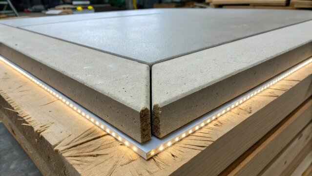 A closeup of the seam between two cement board sheets demonstrating the expert craftsmanship of the installation. The edges are tapered facilitating a nearinvisible connection. A