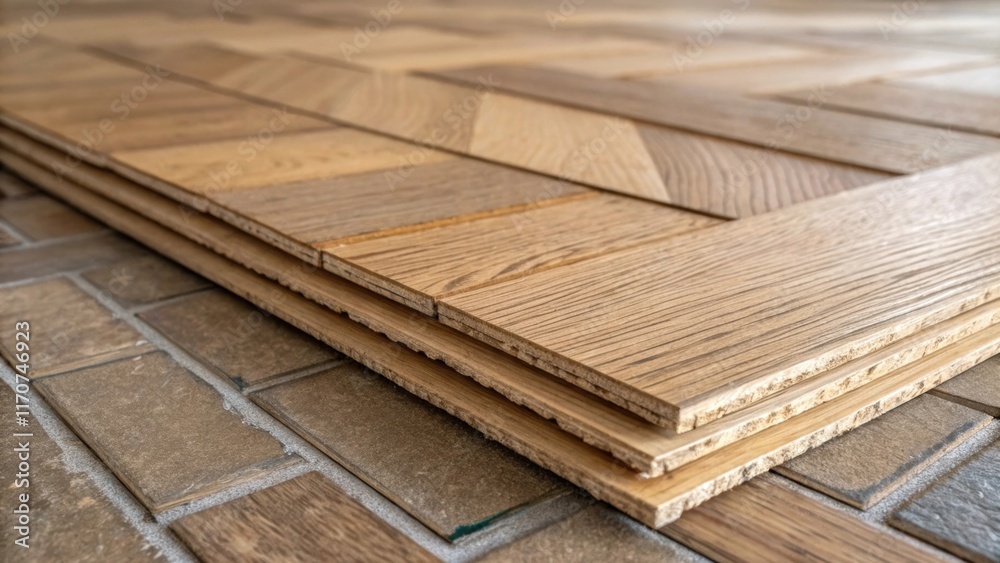 Poster a closeup of the underside of the engineered wood planks before installation revealing the sy backin