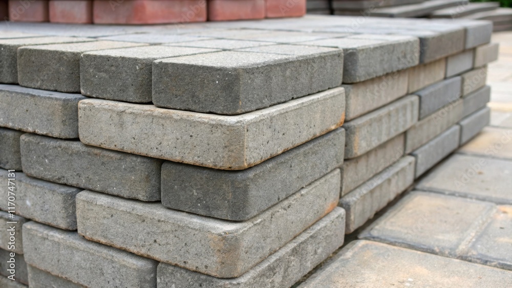 Aufkleber A closeup reveals the edges of the stacked pavers demonstrating the alignment and precision that adds both aesthetic beauty and functional stability. The layered configuration not