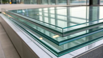 A closeup shot focusing on the edges of tempered glass panels emphasizing the precision s that eliminate sharp corners. The clarity of the glass provides an unobstructed view