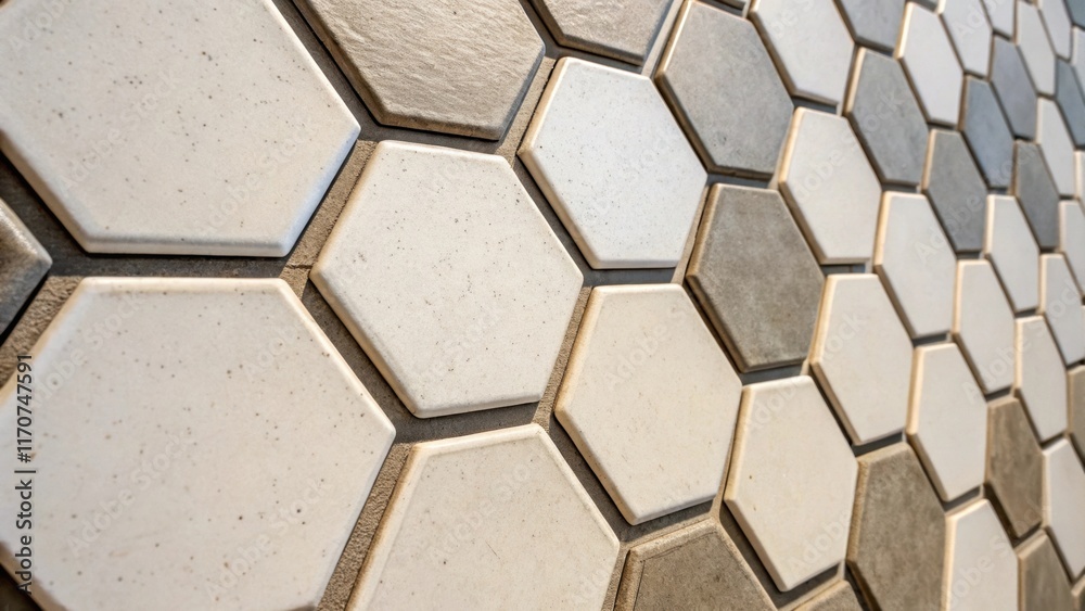 Aufkleber A closeup view of a section of hexagonal tiles that showcases a clever use of negative space where some tiles are left blank or lightly textured creating a rhythmic flow that