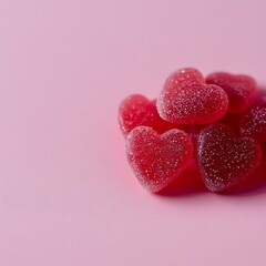 Fototapeta premium red heart-shaped candy on pink background for Valentine's Day