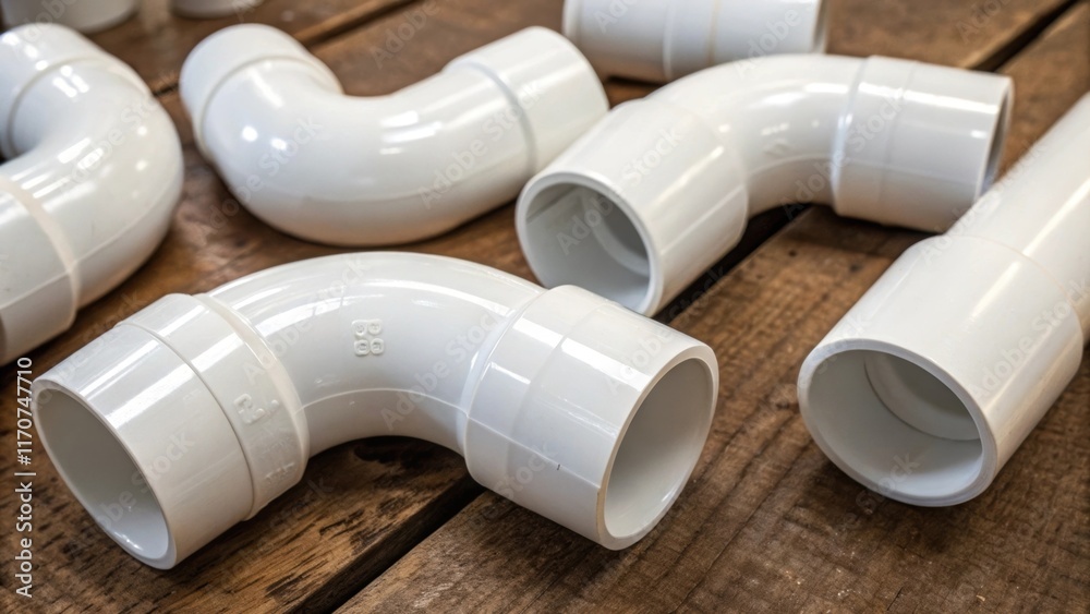 Poster a closeup view of various pvc elbows and tjoints featuring the smooth curvature of the fittings wher