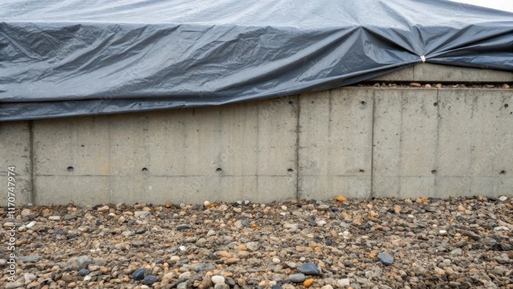 Aufkleber a closeup view where the tarp is slightly lifted by a gentle breeze exposing a stark gray concrete f