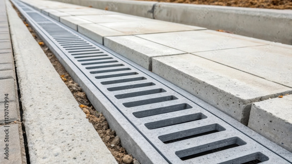 Poster A close view of the water drainage system integrated between precast concrete slabs. The carefully designed channels and slots showcase innovative solutions to manage precipitation