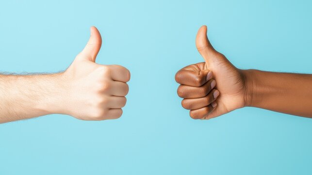 Random Acts of Kindness Day Concept. Hands giving thumbs up on a blue background, symbolizing approval and positivity