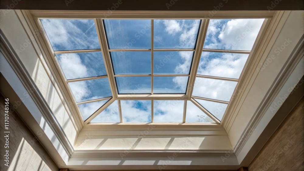 Poster A crisp image of a skylight in an untouched state with protective film still intact. The film creates a barrier of clarity allowing light to filter through while simultaneously