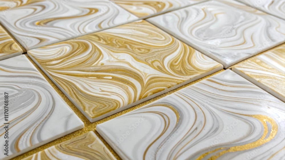 Poster a creative assemblage of oversized ceramic tiles that highlight a marble effect with captivating swi
