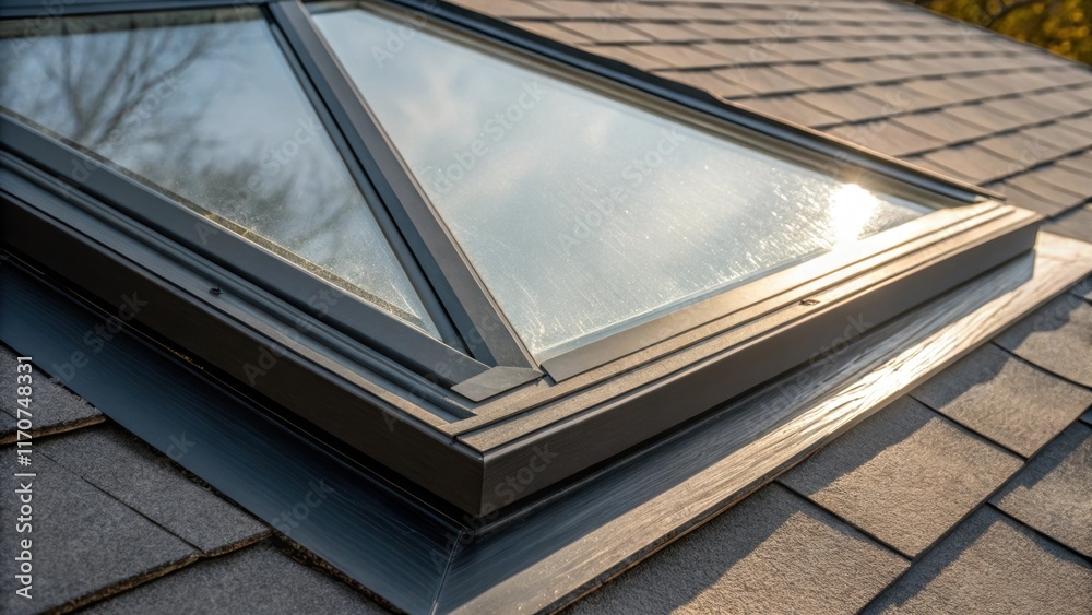 Poster a detailed examination of the layered textures where the protective film overlaps the skylight frame