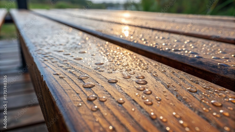 Poster a detailed examination of the edges of the stained wooden boards emphasizing the smooth polished fin