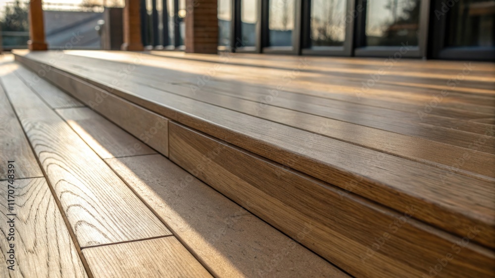 Poster A detailed image focusing on the edges of the hardwood planks where the meticulous sanding process creates crisp clean lines. The interplay of light and shadow accentuates the