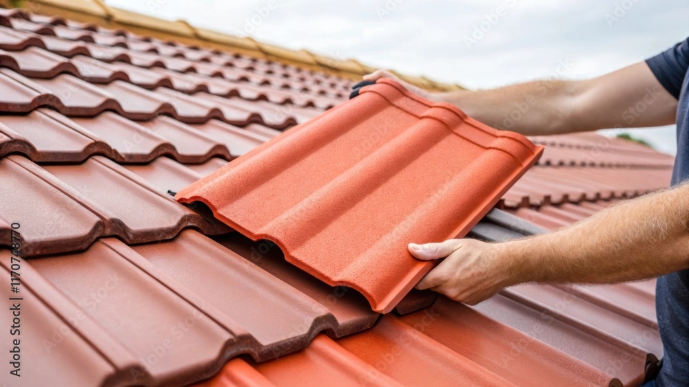 Poster a detailed shot of a workers hand gently lifting a sy clay tile reveals the tiles weight and texture