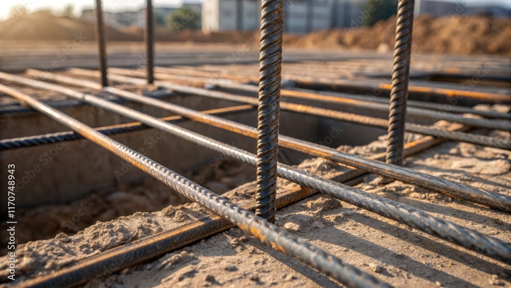 Poster A detailed shot showcasing the crosssection of rebar highlighting the smooth and ridged surfaces that lend itself to concrete reinforcement. A few bundles are positioned upright