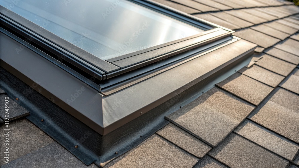 Aufkleber A detailed view amplifies the craftsmanship surrounding a skylight where flashing has been applied. The image concentrates on the snug fit of the flashing around the edges ensuring