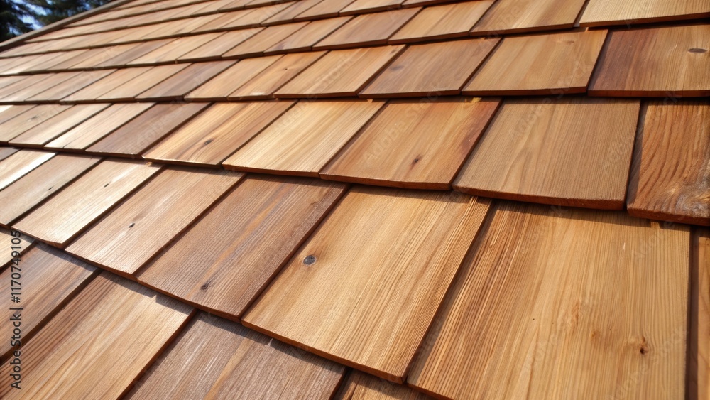 Poster a detailed view of a cedar shingle its surface polished and smooth with the rich brown hue gleaming 