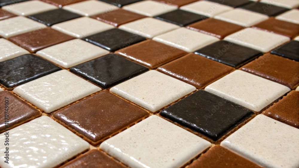 Aufkleber A detailed view of smaller square ceramic tiles arranged in a checkerboard pattern with alternating glossy and matte finishes creating depth and interest while maintaining a