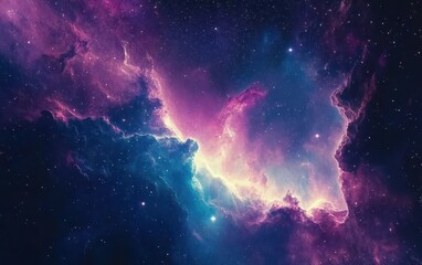 Obraz premium Vibrant Nebula in Deep Space Cosmic Clouds of Purple, Blue, and Pink Hues - Stunning Astronomy Background Image