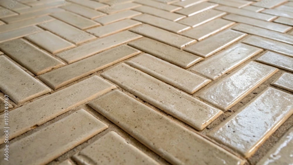 Poster a focused shot of a singular herringbone tile capturing the detailed craftsmanship involved in its c