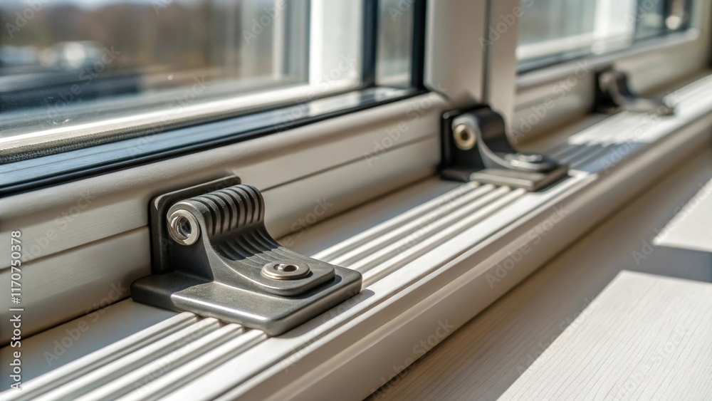 Poster A macro photograph capturing the texture of the adjustable window brackets. The surface features subtle grooves and ridges enhancing grip and stability. The interplay of light and