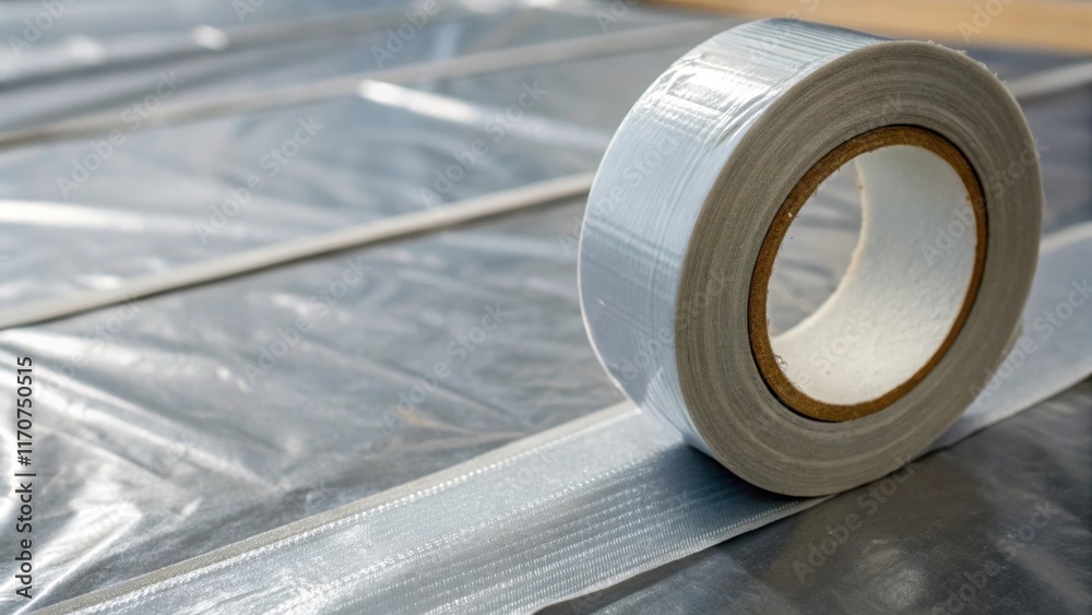Aufkleber a macro shot capturing the intricate details of the tape sealing the seams of the vapor barrier. the