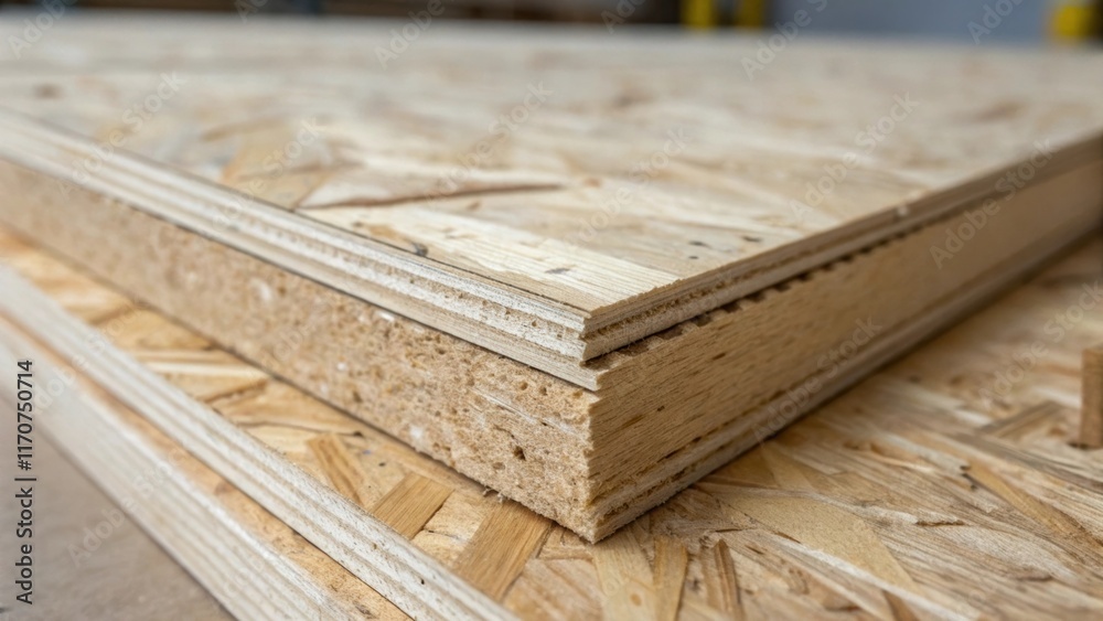 Poster A macro shot of a seam where two OSB panels meet showcasing the precision of the edges and the way they align seamlessly. The deep grooves and rough textures draw attention to the