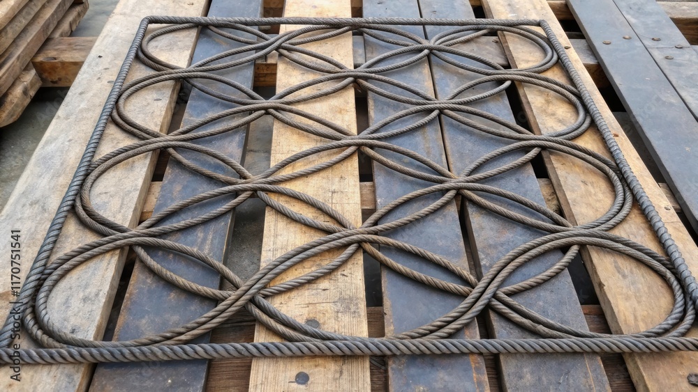 Aufkleber An abstract composition focusing on the geometric patterns created by the twisted ties of rebar intertwining lines and curves lending an artistic quality to the utilitarian
