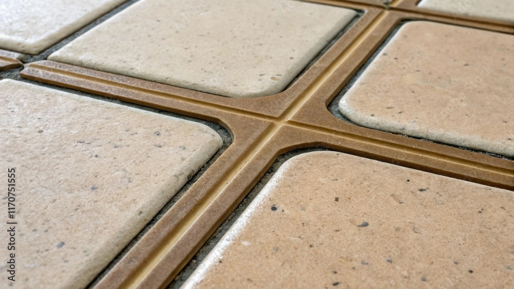 Poster an abstract view of the intersection where four tiles meet revealing the crossshaped tile spacer ami