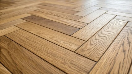 An angled closeup focusing on the junction where two engineered wood planks meet in the herringbone layout capturing the seamless transitions and slight variations in color that