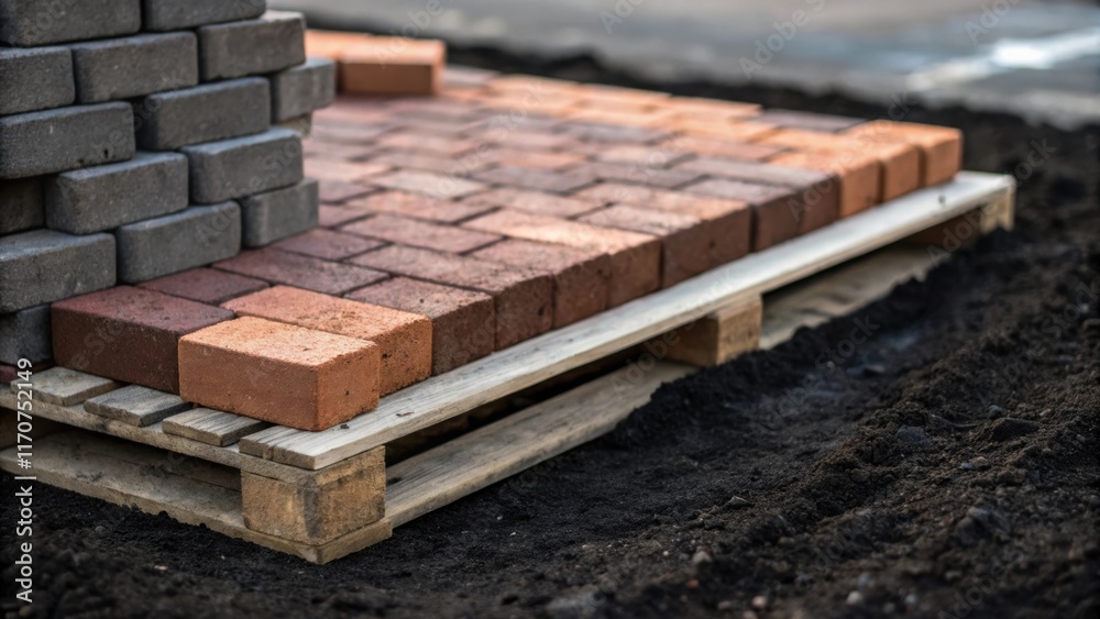 Leinwandbilder an artistic arrangement of bricks spilling slightly over the edge of a pallet showcasing uneven laye
