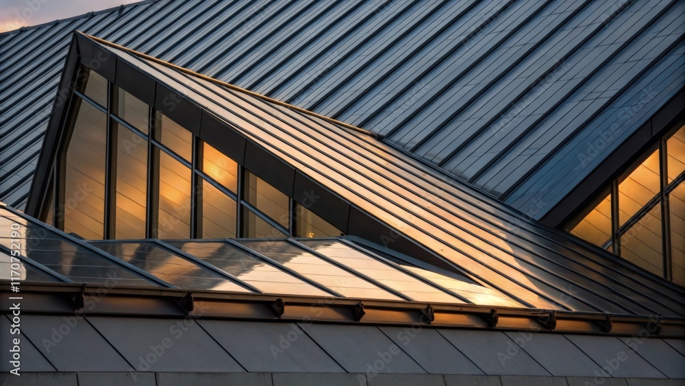 Poster An artistic closeup emphasizing the play of light on the angular sharp edges of metal roofing panels. The protective covers create an intriguing layer adding depth and texture