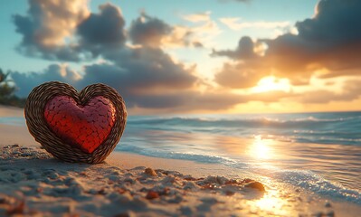 Fototapeta premium A Heart-Shaped Object Resting on a Beach, Evoking Love and Tranquility
