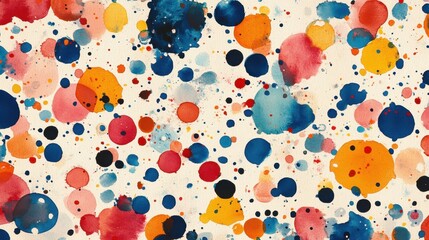 Vibrant abstract watercolor pattern filled with colorful splashes and dots creating a lively and...