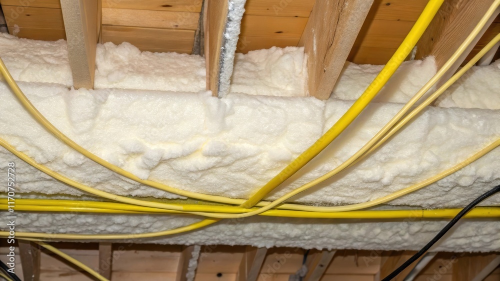 Poster an image details the interaction between the spray foam insulation and existing electrical wiring in