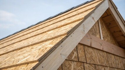 An image showcasing the edges of OSB panels jutting out slightly from the main roof structure revealing the rough finished details. The raw edges suggest a sense of authenticity