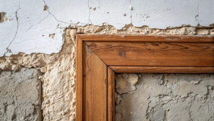 An intimate shot showcasing a section of wall where the wooden frame is visible beneath a layer of plaster emphasizing the aesthetic connection between raw materials and finished