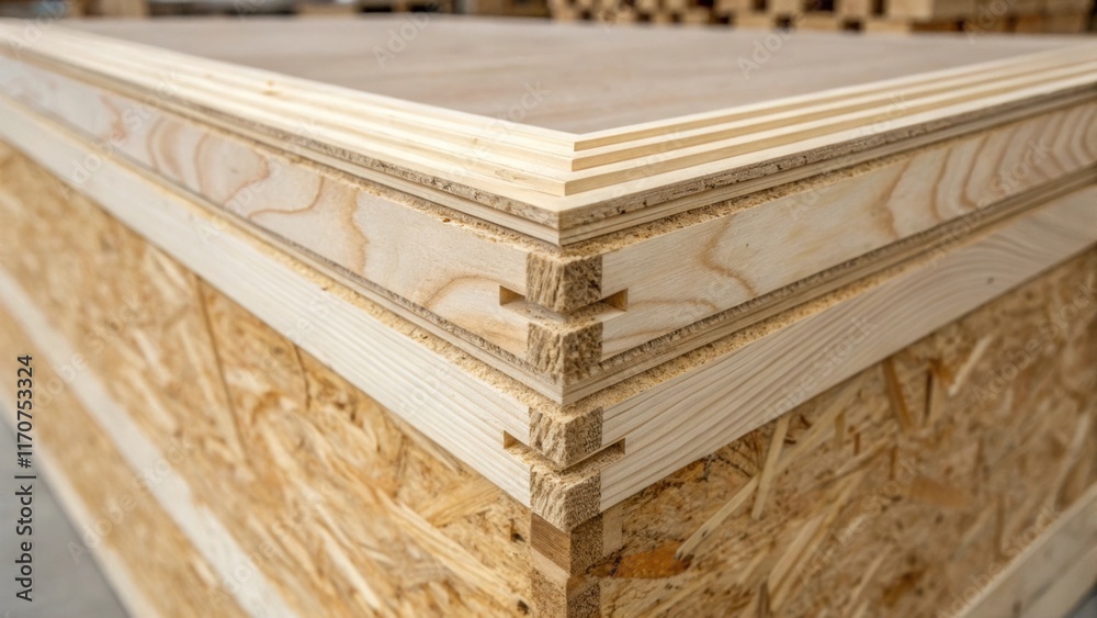 Poster An intricate closeup where the edge of a crosslaminated timber panel reveals its layered composition demonstrating the engineered design. The smooth finish contrasts against the