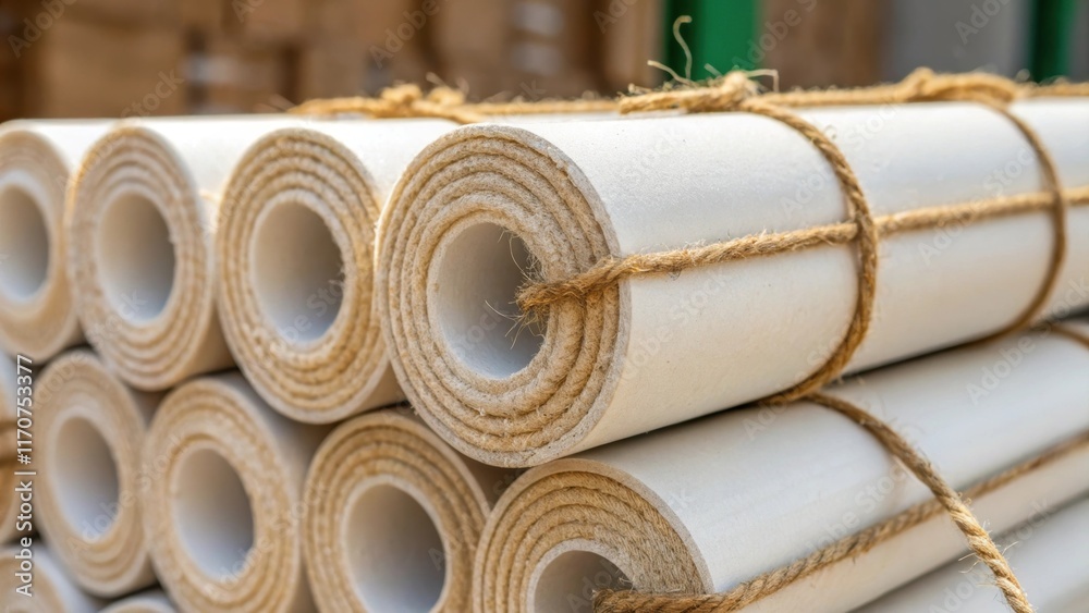 Poster an intricate shot highlighting a section of bundled insulation tubes tightly secured with ecofriendl